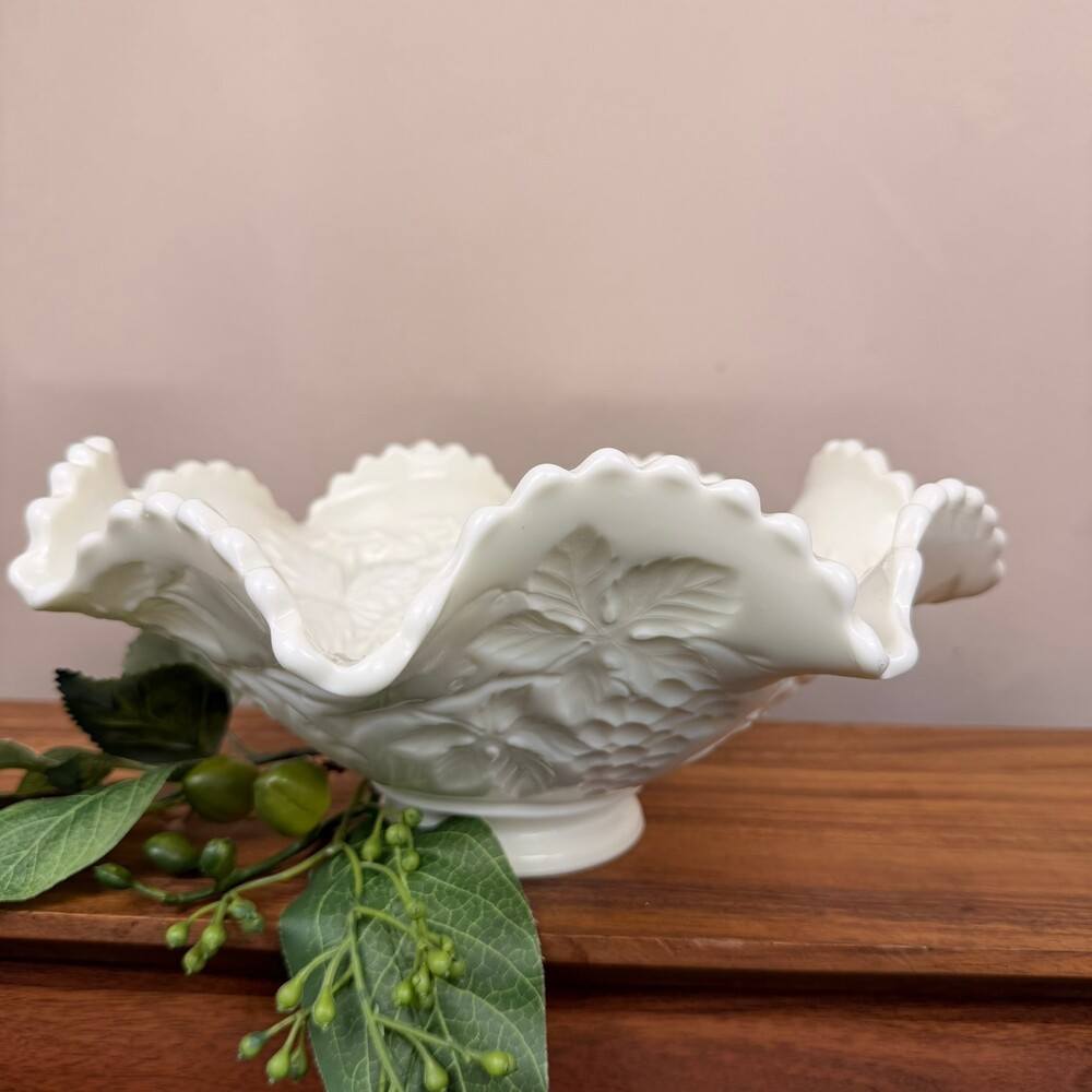 Vintage Northwood 11 Inch Custard Vaseline Glass Three Fruits Bowl Uranium